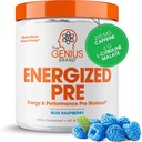 Polvere di pre-allenamento energizzata Genius – Caffeina infusa Pre-allenamento Booster supplemento con Beta Alanine & Alpha GPC, Nessun dolcificanti artificiali o dita - 200mg Caffeina, 20 Serve, Blue Raspberry