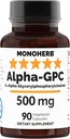 MONOHERB Alpha-GPC 500 mg - 90 capsule vegane, Nootropic per il supporto del cervello, messa a fuoco, memoria, motivazione ed energia