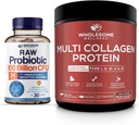 Probiotici organici di tutto benessere 100 miliardi di CFU, Dr Formulato per le donne e gli uomini + polvere proteica multi collagene idrolizzata (Tipo I II III V X) Bundle