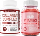 Capsule Peptidi Multi Collagen Premium puramente ottimali (Tipi I, II, III, V, X) + Vitamine Premium Capelli Supplemento-Gummy Vitamine w/Biotin, Acido Folico, Vitamine A&D