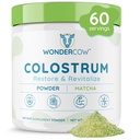 WONDERCOW Colostrum Supplement Powder for Gut Health, Immune Support, Muscle Recovery & Wellness | Natural IgG Pure Whole Bovine Colostrum Superfood, Matcha, 60 Serve