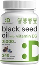 DEAL SUPPLEMENTO Olio di semi neri, 240 Softgels – Nigella Sativa a freddo, Naturally Occurring Thymoquinone (TQ) – Non OGM, No Gluten – Nero Cumin Seed Liquid Capsule con Vitamina D3