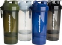 Smartshake O2GO ONE 4-Pack Protein Shaker Bottiglia 800 ml | 27 oz - Stoccaggio incluso - Leakproof Screw-on Lid - BPA Free – Unisex - Mist Gray, Army Green, Black, Navy Blue