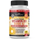 Vitamina D3 5000 IU (125 mcg) Integratore di supporto immunitario naturale, Bone Forza, Funzione muscolare sana, con olio d'oliva per l'assorbimento più alto, senza glutine & non OGM, alimentazione di 1 anno, 360 Softgels