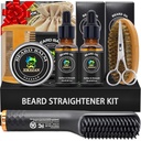 XIKEZAN Beard Kit per Uomo Grooming & Straightening Set,w/Beard Straightener, 2 Pack Oil, Balm, Comb, Scissor, Pennello, Compleanno San Valentino Regali per Lui Papà Uomo Ragazzo Natale Stocking Stuffers