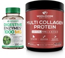 Enzimi digestivi del benessere intero 1000MG Plus Prebiotici e Probiotici Supplemento + Polvere proteica multi collagene idrolizzata (Tipo I II III V X) Bundle