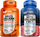 Erbtonici Multi Collagen Gummies Tipo 1,2,3,5 & 10 con Biotina per la crescita dei capelli, Pelle, Chiodi Keto Gummies con MCT + Collagen | Zucchero Libero | Antiinvecchiamento, Crescita dei capelli, Cura della pelle & Forte