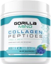 Gorilla Mind Collagen Peptides Powder - Joint & Bone Health/Great for Hair, Skin & Nails/Sleep Support/Types I, II, III/Mix in Acqua, Succo o Smoothie - 435g (Blue Raspberry)