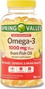 Valle di primavera Omega-3 1000 mg da olio di pesce, cuore, salute del cervello, limone,180 Softgels