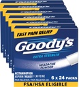 Rilievo di dolore ad alta resistenza della polvere di Goody, tripla azione mal di testa con aspirina, acetaminofene e caffeina, 24 conte, pacchetto di 6