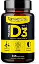 PhiNaturals Vitamina D3 1000iu Softgels Supplemento Olio Oliva Base 365 Gel Caps Un anno di fornitura di VIT D, Vitamina D 3 1000 iu