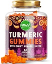 Maju Superfoods curcumina curcuma curcuma gummies 60ct, Zingy Ginger Taste, Estratto di pepe nero per l'assorbimento e la potenza migliorati, Gummie curcumiche per adulti e bambini