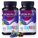 Integratore di ferro LIVS per le donne e gli uomini con vitamina C, A, B3, B5, B6, B12, Biotina, Zinc & Folate | Non OGM, Gluten Free Chewable Supplement as Gummy for Energy Boost & Anemia Support - 180 Count