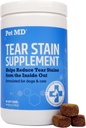 Pet MD Tear Stain Remover for Dogs & Cats - Antiossidante Eye Care Supplement con Lutein, Cranberry, & Omega 3 & 6 - Cat & Dog Tear Stain Remover Chews for White & Light Fur - 60 ct