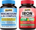 Supplemento di ferro con Vitamina C 60 Compresse & 6 in 1 Magnesio Complesso Supplemento 120 capsule