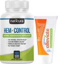 Bundle - Hem-Control Vegan Digestive Support Supplement (180 Count) e Alleviate Natural Hemorrhoid Relief Cream per bruciare, prurito e gonfiore (1.7 oz) Plus 2 Travel-Size Tubes