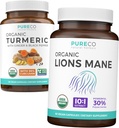 Curcuma e Lions Mane (1-mese di alimentazione) Bundle curcuma curcuma organica con pepe nero & Ginger (120 caps) & Organic Lions Mane Mushroom 10:1 Extract (60 caps)