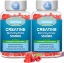 2 Pack Creatina Monoidrato Gummies, Creatina Monoidrato per Uomini e Donne, Formula potenziata con BCAA, Vitamina B12, Taurina, Supporto muscolare, Energy Boost, Sugar Free, Vegan, 120 Count