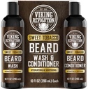Viking Revolution Beard Wash and Beard Condizionatore per gli uomini con olio di Argan e olio di Jojoba - Cuscinetto Ammorbidente e rinforzante Cuscinetto Cura Shampoo e Condizionatore con olio di barba (10oz, Tobacco dolce)