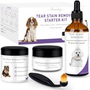 Kit di avvio del dispositivo di rimozione della macchia del cane, con l'estratto della strega della lunetta, rimuovere le macchie della lacrima, scarico e muco, include la soluzione della macchia, le Wipes del applicatore, la polvere della macchia e la spazzola, dura 30-45 giorni