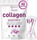 Micro Ingredienti Multi Collagen Peptides Polvere, 40 Stick Packs | Tipo I, II, III, V, X + Biotin, Vitamina C & Acido Ialuronico | Supporti Capelli, Pelle & Joint Health | Keto, Non OGM