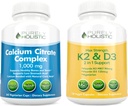 Complesso citrato puro olistico di calcio 1000mg + vitamina D3 125mcg K2 MK7 90mcg - 365 capsule vegane + 150 capsule vegetariane Bundle - Made in USA