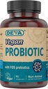 DEVA Vegan Probiotics con FOS Prebiotics Supplement - 2 miliardi di CFU con 100 MG di Prebiotici Per Servere per Uomini & Donne - Glutine Non-Dairy Gratuito - Naturale Mensola Stabile - 90 Capsule
