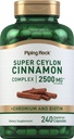 Piping Rock Super Ceylon Cinnamon Complex Capsule | 240 pillole di polvere | Supplemento di estratto con cromo e biotina | Vegetariano, Non OGM, Gluten Free