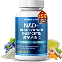 NAD+ RESVERATROL Supplement- 10-in-1 Miscela naturale con Quercetin Turmeric Berberine Bilberry Green Tea - 150 Conte - Made & Tested in the USA