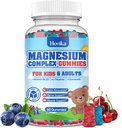Bambini Magnesio Gummies - Magnesio Glycinate Citrato Supplemento masticabile con vitamina B6, D3, Fiore della passione, L-teanina - Zucchero Magnesio Calma Gratuito per Bambini & Adulti Sonno, Mood, Relax, 60 Chews