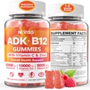 Uomini multivitaminici metilati, vitamina D3 K2 5000IU / 10.000IU, B12 5000 mcg 2500mcg, K2 (MK-7) 240mcg- ADK+Methyl Vitamin B12, Vegan D3,Vitamina A,C,Zinc Eye,Bone,Energia,Immune, Gummie senza zucchero