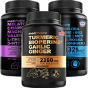 MEDCHOICE Turmeric & Ginger (120ct), Melatonina Dormire (90ct) e Cervello Nootropic (60ct) Supplemento Bundle - Trio Benessere per Cervello, Sonno, & Supporto Immune - Vegan, Non OGM, Senza Gluten