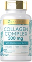 Pillole di collagene di carlile con acido ialuronico 500mg | 90 capsule | Supplemento di collagene idrolizzato | Non-GMO, senza glutine