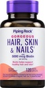Piping Rock Hair Skin and Nails Vitamins | 120 Caplet Pills | con Collagen | 5000 mcg di Biotin | Non-GMO, Gluten Free Supplement