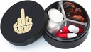 Piccolo contenitore di pillole 3 scomparti, scatola di metallo rotondo portatile, organizzatore impermeabile del padiglione di viaggio, contenitore di vitamina EDC della medicina del Purse tascabile (nero con la rabbia)