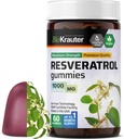 BIO KRAUTER Resveratrolo Gummies - 1000 mg di resistenza - 60 Vegan Chews - 98% Pure Trans Resveratrol Supplement - Supporto antiossidante