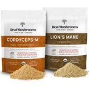 Lions Mane (60g) e Cordyceps (60g) Estratto di funghi polvere Bundle - Mushroom Supplemento per cognizione, energia e resistenza