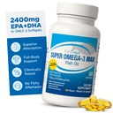 Super Max Omega-3 Fish Oil 2400 mg Made in Norway - Olio di pesce ad alta potenza Omega 3 Integratori per le donne e gli uomini, Forma di trigliceride con EPA e DHA Integratori No Fishy After Taste Lemon Flavor