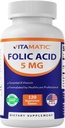 Acido folico vitale 5mg (5000 mcg) – 120 compresse vegetariane ad alta potenza vitamina B9 (Folato) per la salute cellulare, il supporto cardiaco e la cura prenatale