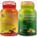 Supporto Immune e Cellulare Bundle – Glutathione Liposomal 500mg con Whole Foods & Quercetin con Bromelain, Vitamina C e Zinc Intero Food Complex – Vegan, Non OGM, Clean Daily Wellness Support