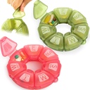 Organizzatore di pillole settimanali tondi, gommato TPU, contenitore di viaggio 7 giorni, con 7 grandi scomparti, grande per le vitamine e i supplementi giornalieri, carino caso di pillole con grandi lettere e braille (2 pz)