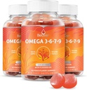 BeLive Organic Omega 3 Gummies - Omega 3 6 9 7 DHA & EPA da olio di lino & Sea Buckthorn Fruit Oil, Vegan, per bambini & adulti, corpo pieno, cervello & Eye Support, Sugar Free – Peach | 3-Pack