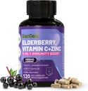 Sambucus Elderberry con Zinc & Vitamina C - 5 in 1 Integratore di Supporto Immune, Non OGM, 120 Capsule Vegetariani, 2 Mesi di Alimentazione
