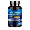 Olio di Krill 1200 mg Omega 3 Supplemento, Olio di Krill Omega 3 con EPA ad alto assorbimento, DHA, Astaxanthin & Phospholipids, Supporta il cuore e la salute comune, No Fishy Aftertaste - 120 Softgels (60 Servings)