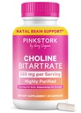 Coline rosa di cicogna - 550 mg Bitartrato di colina da VitaCholine per mamme incinte + postpartum - Vitamina prenatale per la salute cognitiva fetale + Qualità del latte materno - 1 capsula giornaliera, 30 conte