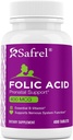 Acido Folico Safrel 400 mcg - Vitamina B9-400 Compresse, Vitamina Prenatale e Postnatale Essenziale per lo Sviluppo Fetale, Produzione di globuli rossi, Sviluppo Cellulare e Neurale | Non OGM, Vegan