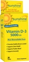 Sunshine Vitamina D-3 5000 UI, Bones sano e forte, 30 porzioni