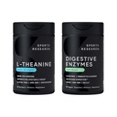 Ricerca sportiva Doppia resistenza L-teanina Supplemento Suntheanine Softgels for Focus, Relax & Alertness con olio di cocco 60 Conte e enzimi digestivi + Probiotici & Ginger Plant Based 90 Count