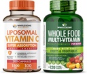 Intero benessere Liposomal Vitamina C Capsule (200 Pillole 1500mg Buffered) Alta assorbimento VIT C + Intero Cibo Multivitamina per Donne - Naturale Multi Vitamine, Minerali, Estratti organici Bundle