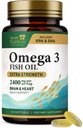 Omega 3 Fish Oil 2400 mg - Supplementi Triple Strength Omega-3 - Natural Brain Heart Health & Immune Support - acidi grassi con EPA & DHA - Wild Caught Purified Fish Oil Supplement - 120 Softgels